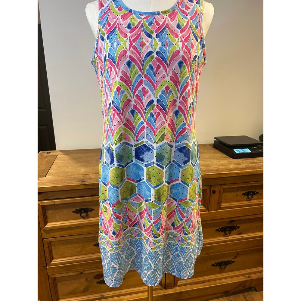 RONNI NICOLE Sz L Colorful Sun Dress Lilly Pulitzer Inspired Fun Dopamine Summer
